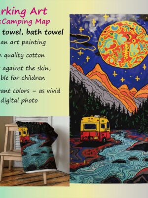 Extra Large Artistic Cotton Towel “Camping Map”